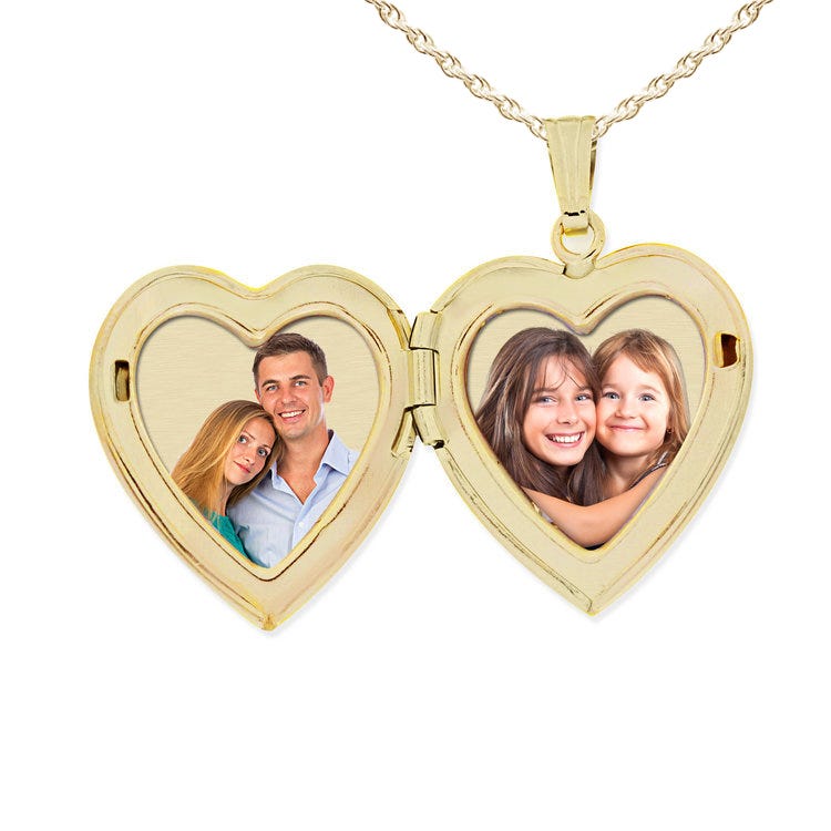 Solid 14K Yellow Gold Cat'S Paw Print Heart Photo Locket