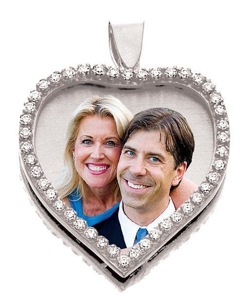 14K Yellow Large Diamond Heart Photo Pendant Picture Charm