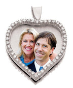 14K Yellow Large Diamond Heart Photo Pendant Picture Charm