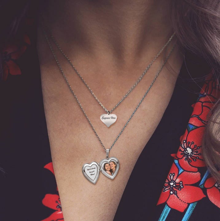 Layered Necklace Set With Heart Photo Locket