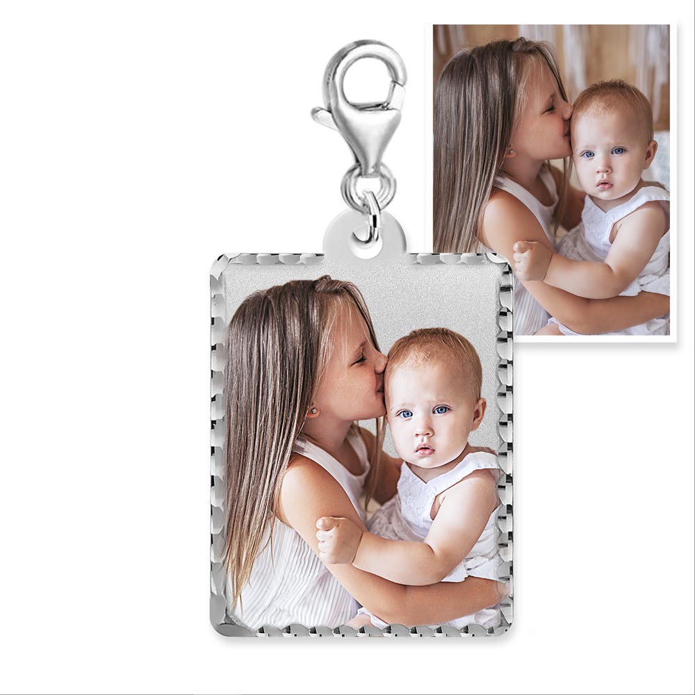 Petite Rectangle Photo Pendant Charm With Diamond Cut Edge