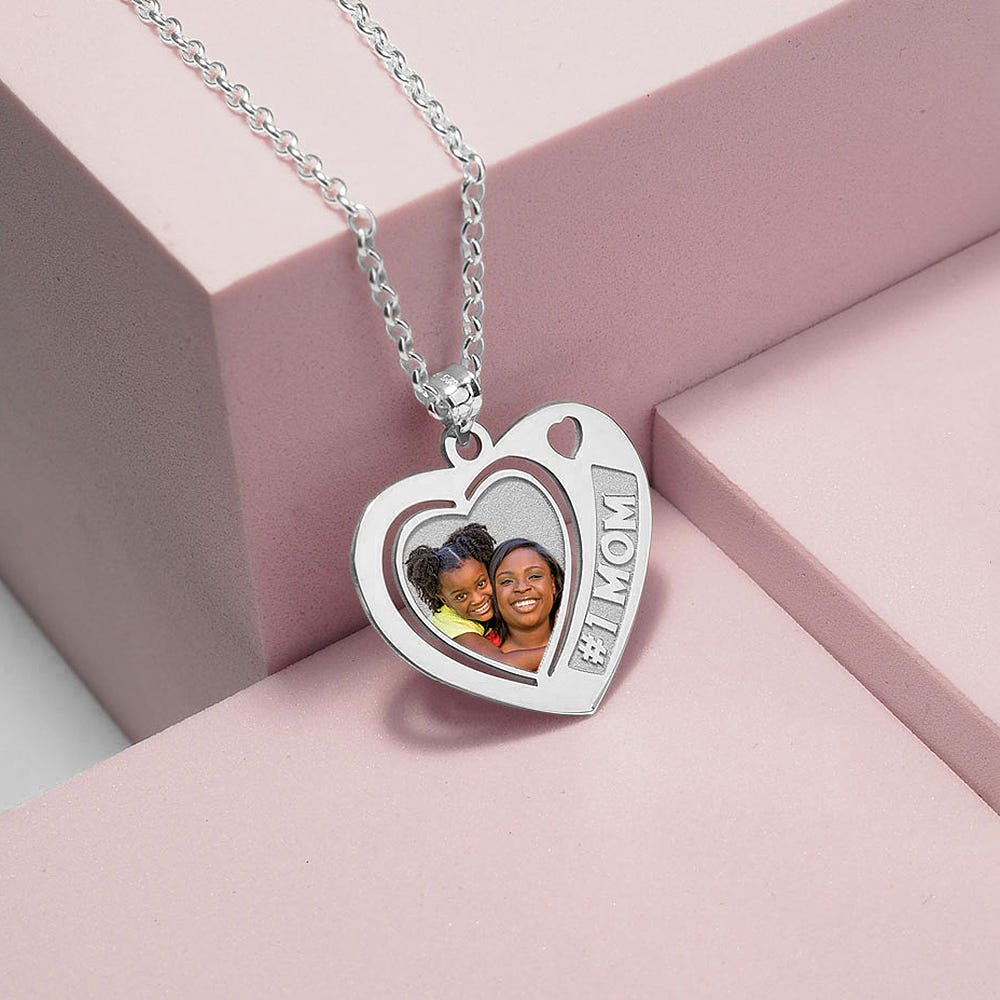 Heart Pendant with # 1 Mom Etched