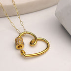 Carabiner Heart Pendant Necklace with CZ Barrel and Dangle Photo Charms / Chain Included