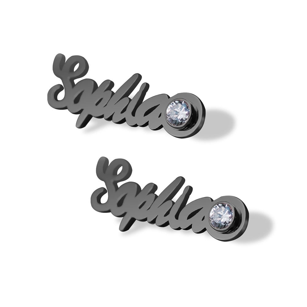 Script Name Earrings with Birthstone