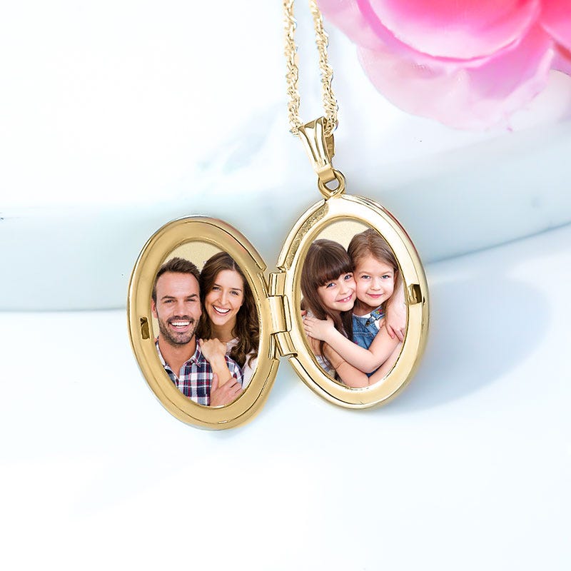 14K Gold Filled Lovebird Oval Photo Locket