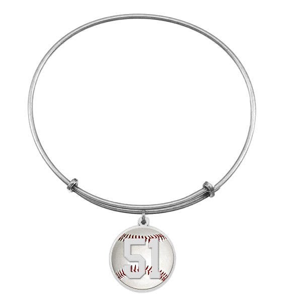 Expandable Bracelet with Round Baseball Sports Number Charm