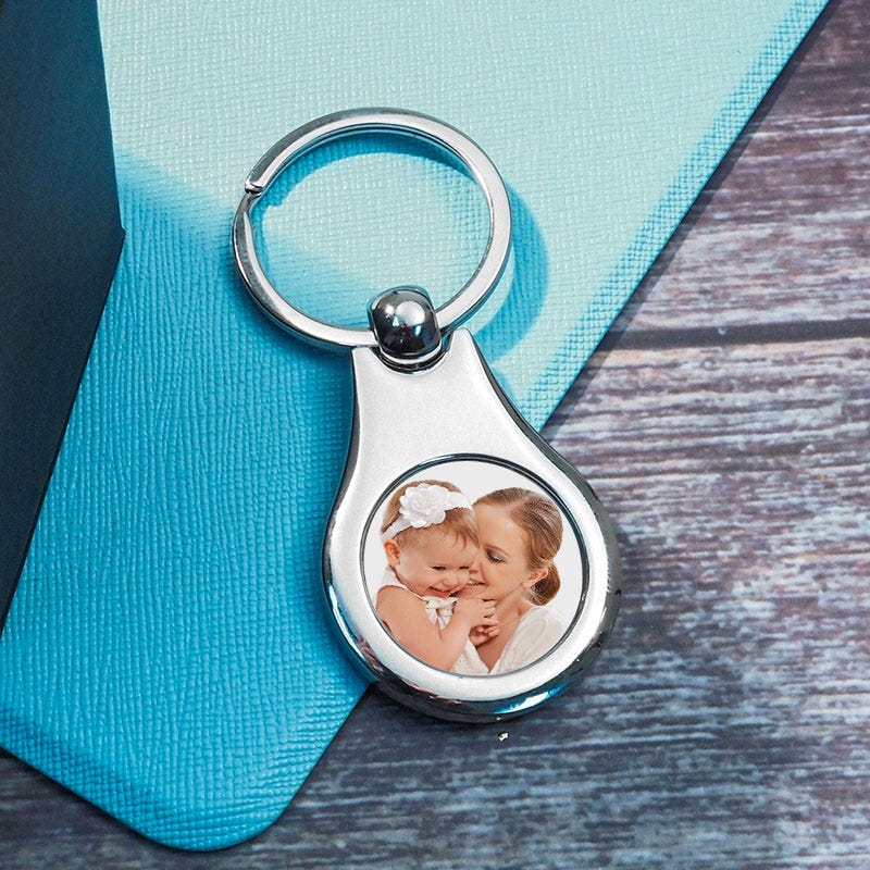 Stainless Steel Engravable Round Photo Keychain