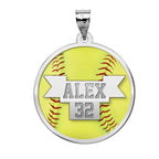 Color Enameled Yellow Softball Pendant with Name & Number