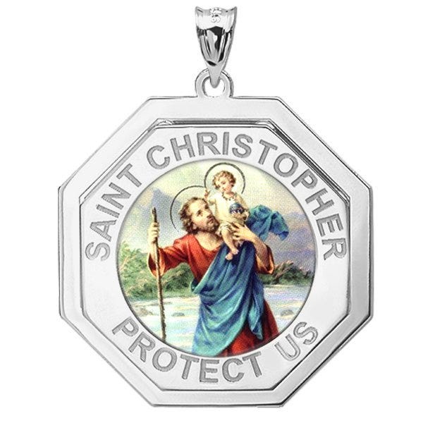 Saint Christopher Three Dimensional Premium Weight Octagon Religious Medal - "Color"