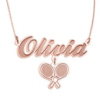 Script Name Necklace with Tennis Rackets Charm