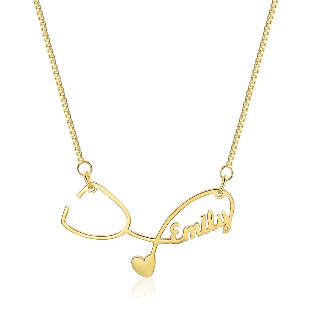 Nurse Sideways Stethoscope Name Necklace with Chain