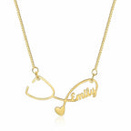 Nurse Sideways Stethoscope Name Necklace with Chain