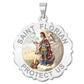 Saint Florian Scalloped Round Religious Medal "Color"