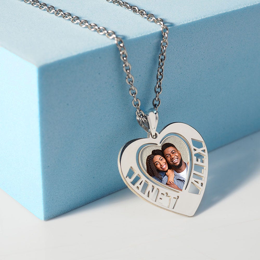Heart Photo Pendant with Two Names (Cut Out)