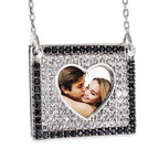 Photo Engraved Flip Up CZ Square Frame Necklace