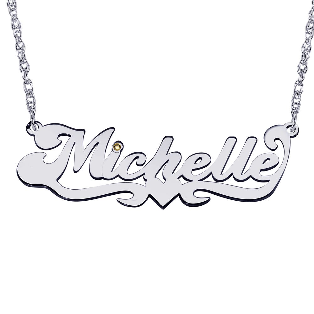Personalized Classic Script Name Necklace with Birthstone