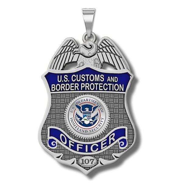 Personalized Customs and Border Patrol Badge with Your Number, Your Rank, and Blue Enamel