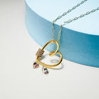 Carabiner Heart Pendant Necklace with CZ Barrel and Dangle Photo Charms / Chain Included