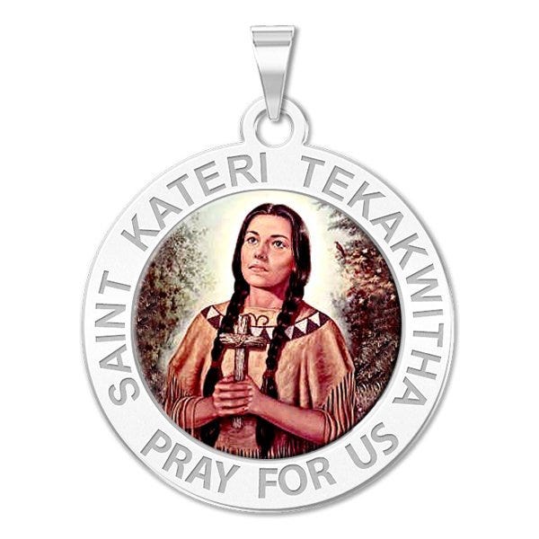 Saint Kateri Tekakwitha Religious Medal "Color