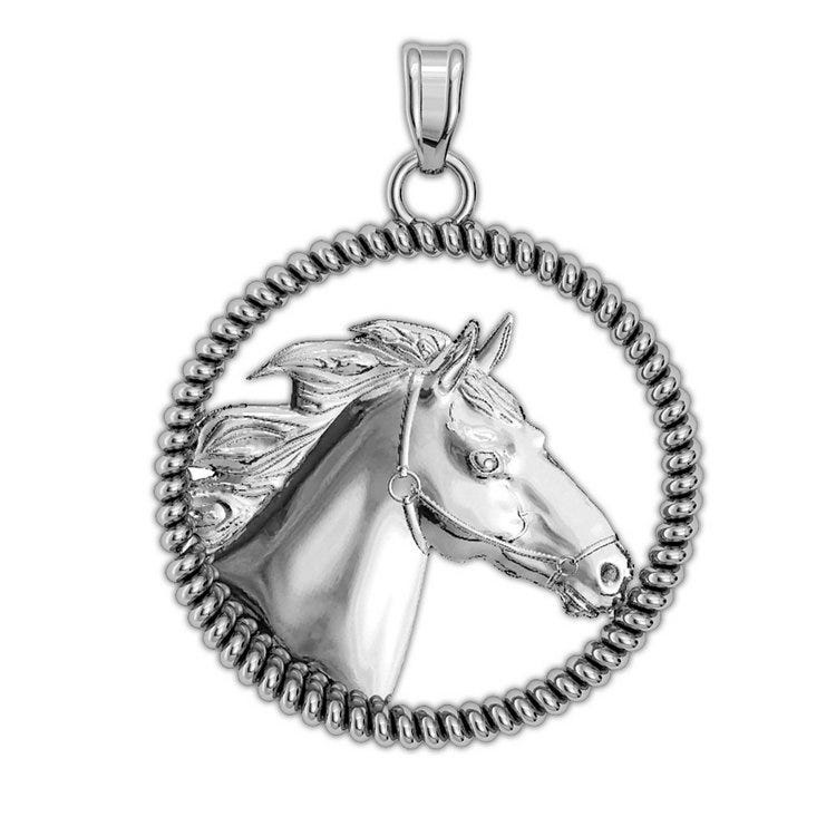 Racehorse On A Round Rope Frame Horse Jewelry Pendant or Charm