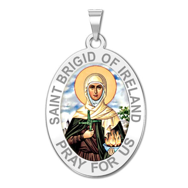 Saint Brigid Of Ireland Religious Medal Color Oval