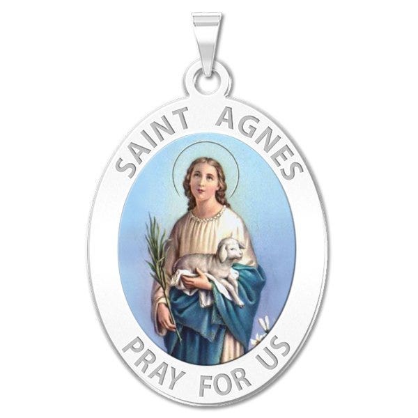 Saint Agnes Of Rome Oval Color Religious Medal