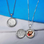 Round Floral Photo Locket With 18" Chain