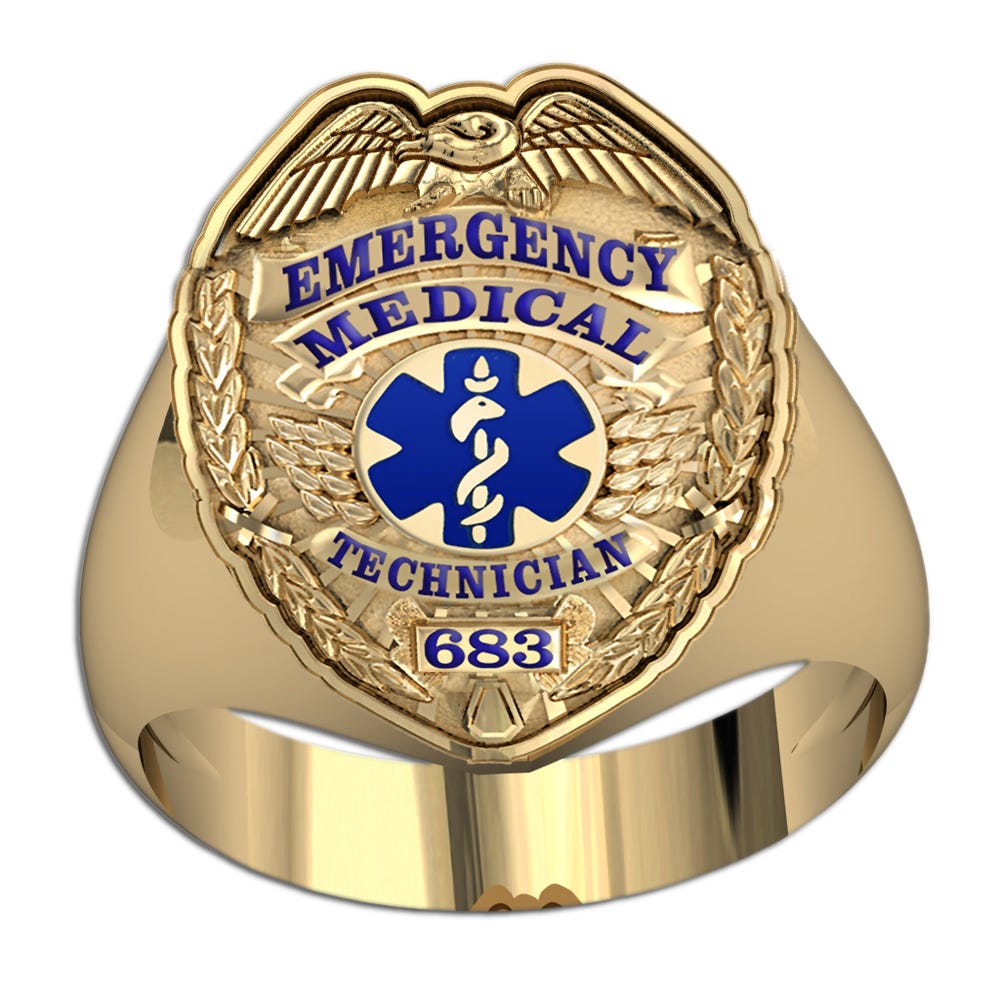 Personalized EMT Badge Ring with Your Badge Number