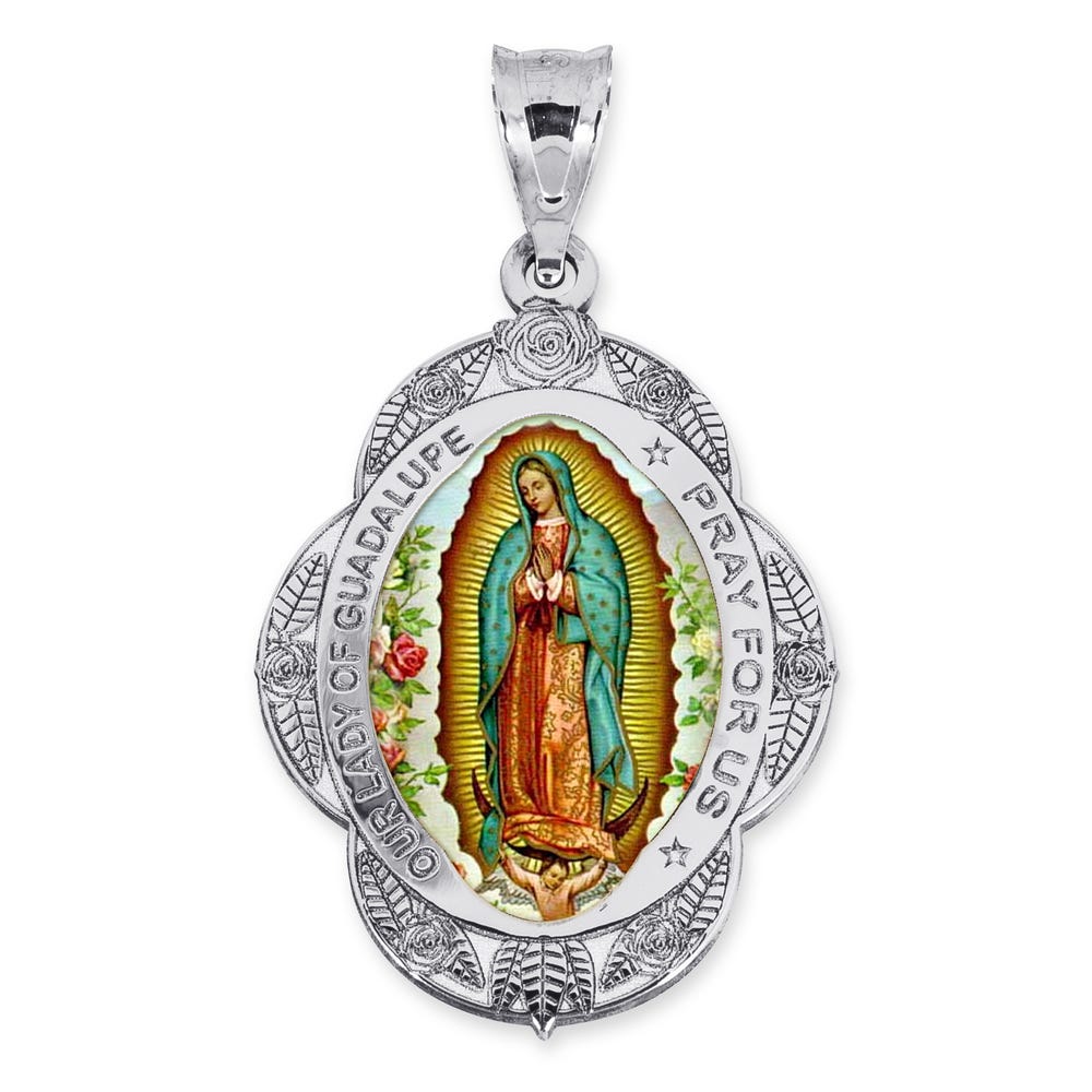 Our Lady Of Guadalupe Oval Floral Trimed Religious Color Medal