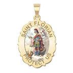 Saint Florian Scalloped Oval Religious Medal "Color"