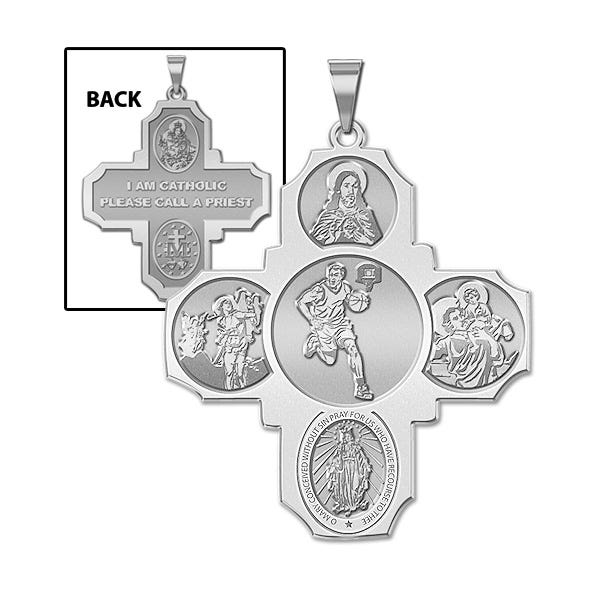 Four Way Cross - Basketball Male Religious Medal