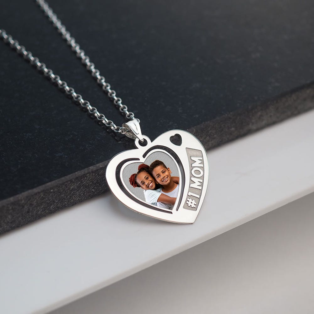 Heart Pendant with # 1 Mom Etched
