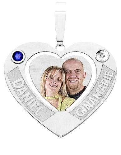 Heart Pendant with 2 Names and Birthstones