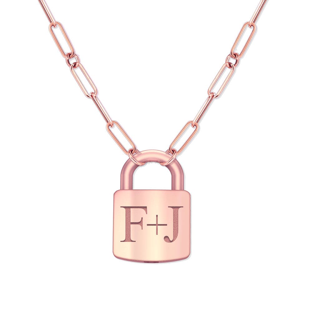 Personalized Initial Padlock Necklace with Paperclip Chain