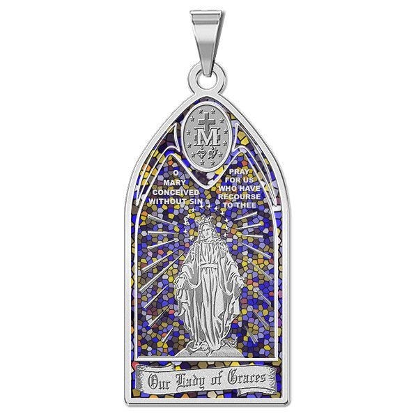 Our Lady Of Graces Miraculous Medal - Stained Glass Religious Medal