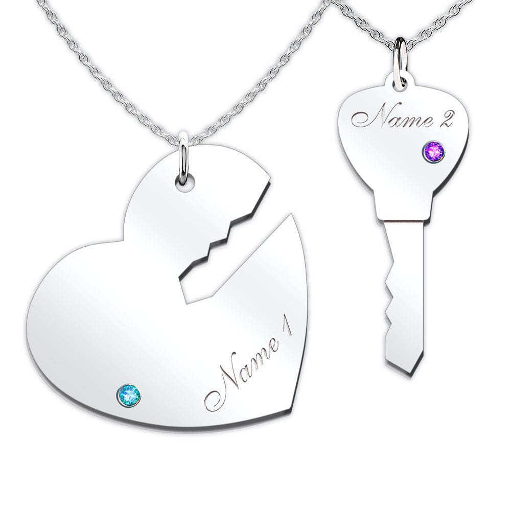 Couple's Engravable Key To My Heart Pendant Set
