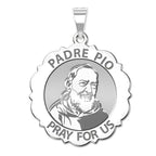 Padre Pio Scalloped Round Religious Medal