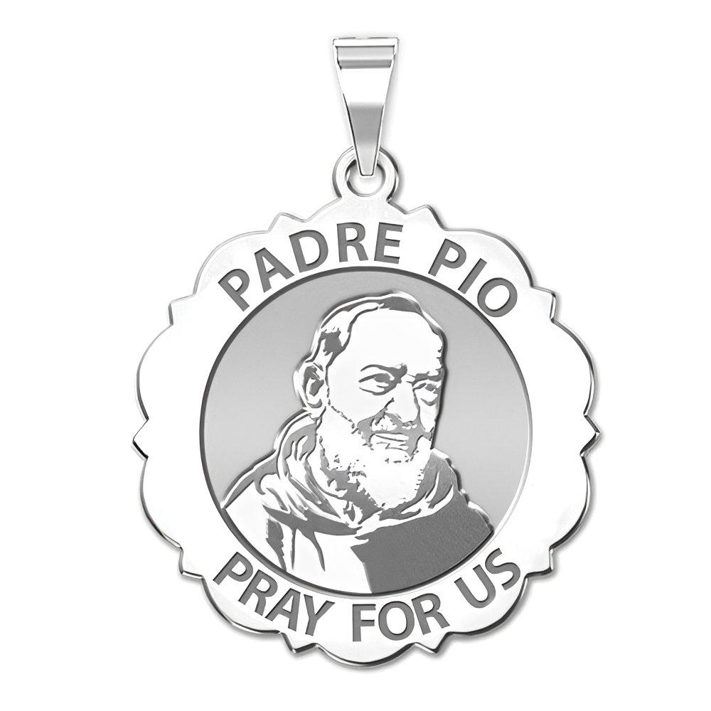 Padre Pio Scalloped Round Religious Medal