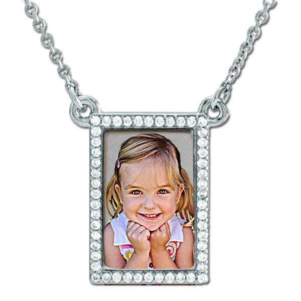 Rectangle Diamond Photo Pendant with Cable Chain
