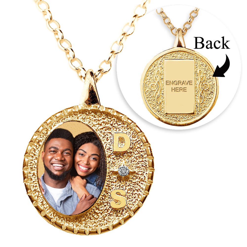 Fancy Round Border with Initials and Cubic Zirconias Oval Shape Photo