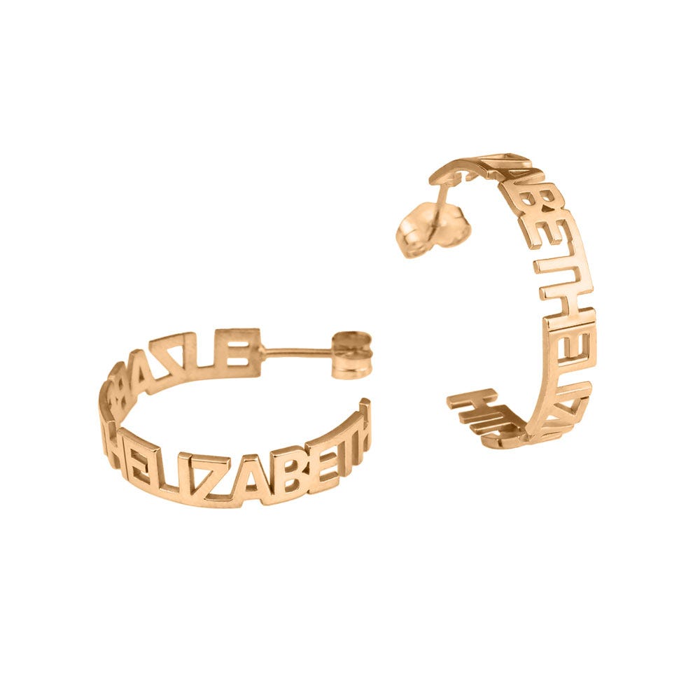 Pair of Hoop Shaped Block Name Earrings