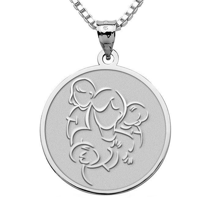 Mother with Daughter and Two Sons - Round Pendant
