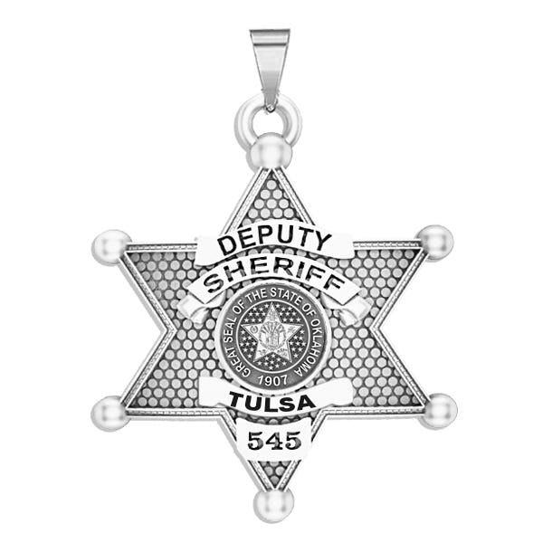 Personalized Oklahoma 6-Point Star Sheriff Badge with Rank, Number & Dept.