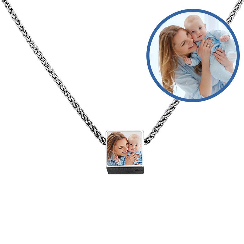 Petite Photo Engraved 3D Cube Necklace