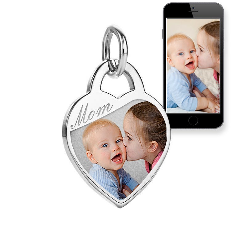 Sterling Silver Heart Mom Photo Charm Bracelet