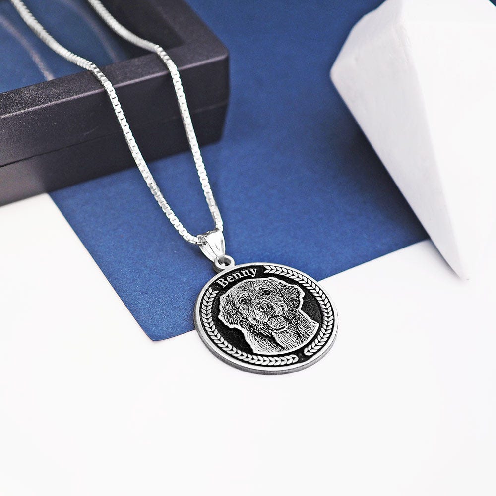 Antiqued Memoriam Laser Etched Photo Pendant