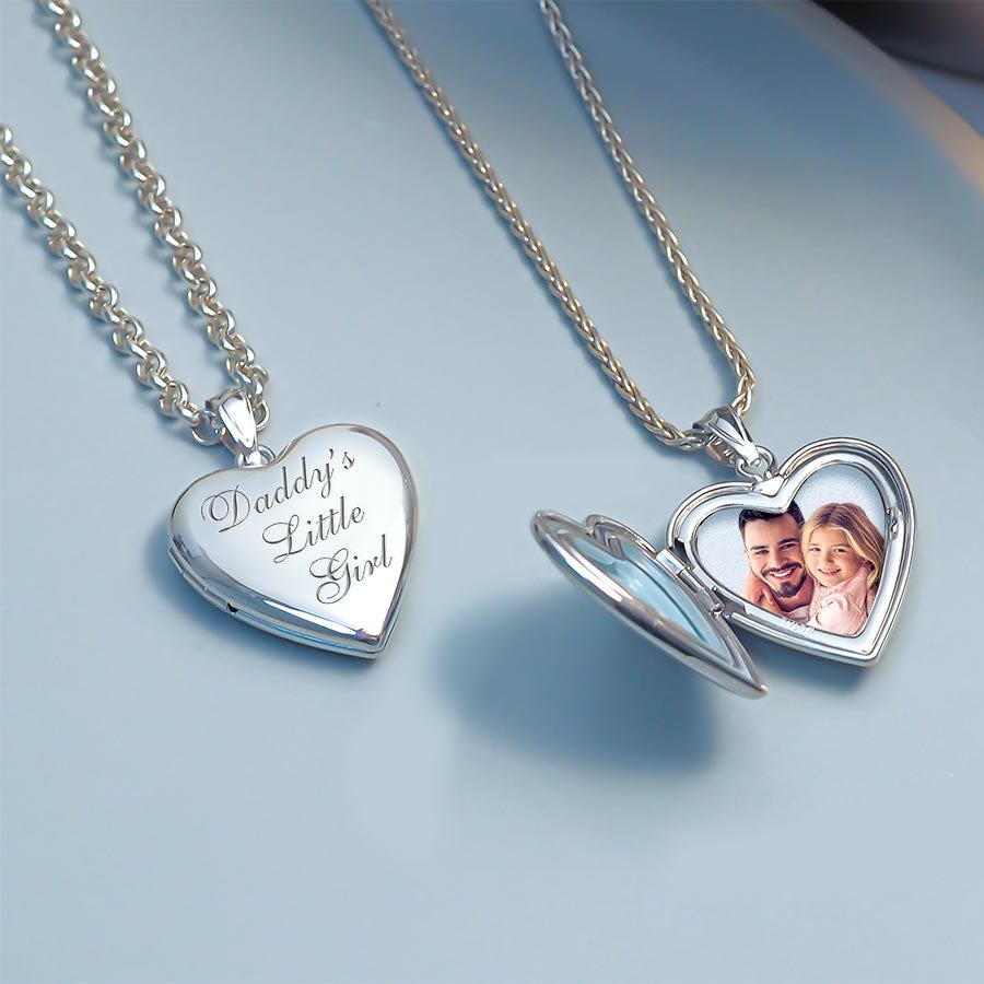 14K White Gold Daddy'S Little Girl Heart Photo Locket