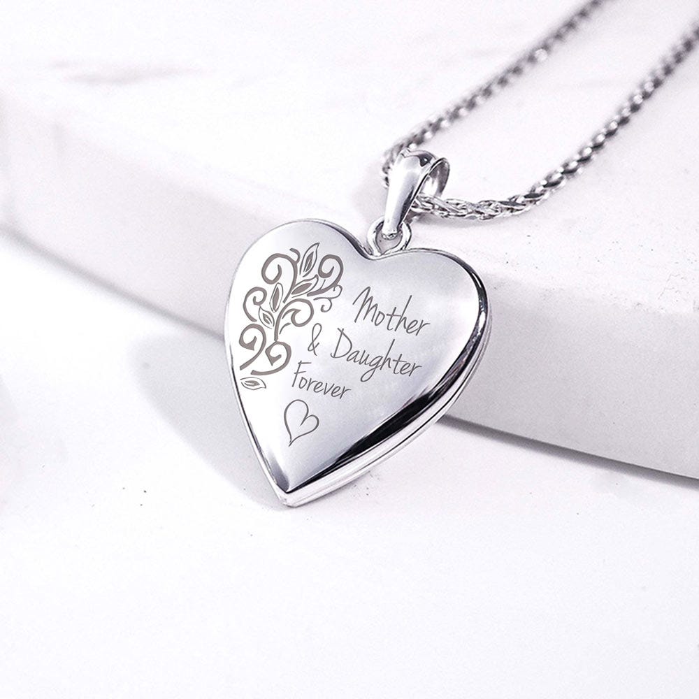14K White Gold Mother & Daughter Forever Heart Photo Locket