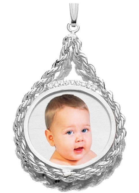 Roped Round with 9 Diamonds Photo Engraved Pendant