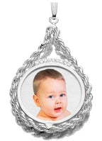 Roped Round with 9 Diamonds Photo Engraved Pendant
